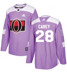 Men's Adidas Ottawa Senators #28 Paul Carey Authentic Purple Fights Cancer Practice NHL Jersey