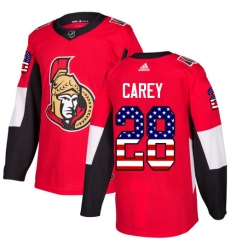 Men's Adidas Ottawa Senators #28 Paul Carey Authentic Red USA Flag Fashion NHL Jersey