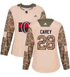 Women's Adidas Ottawa Senators #28 Paul Carey Authentic Camo Veterans Day Practice NHL Jersey