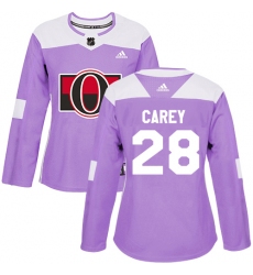 Women's Adidas Ottawa Senators #28 Paul Carey Authentic Purple Fights Cancer Practice NHL Jersey