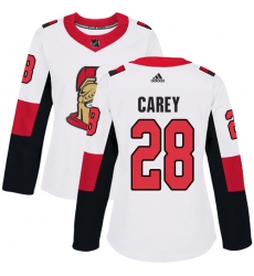 Women's Adidas Ottawa Senators #28 Paul Carey Authentic White Away NHL Jersey