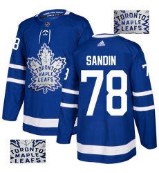 Men's Adidas Toronto Maple Leafs #78 Rasmus Sandin Authentic Royal Blue Fashion Gold NHL Jersey