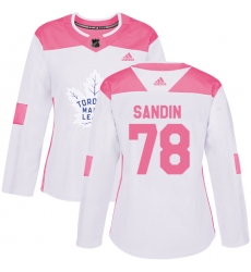 Women's Adidas Toronto Maple Leafs #78 Rasmus Sandin Authentic White Pink Fashion NHL Jersey