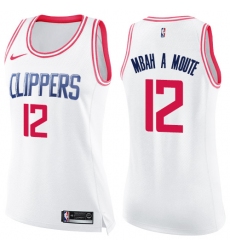 Women's Nike Los Angeles Clippers #12 Luc Mbah a Moute Swingman White Pink Fashion NBA Jersey