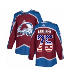 Men's Adidas Colorado Avalanche #75 Justus Annunen Authentic Burgundy Red USA Flag Fashion NHL Jersey