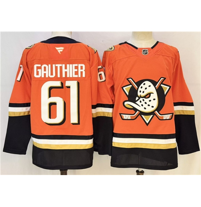 Men's Anaheim Ducks #61 Cutter Gauthier Orange 2026 Home Stitched Hockey Jersey