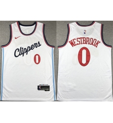 Men's Los Angeles Clippers #0 Russell Westbrook White Stitched Jersey