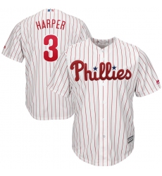 Men's Philadelphia Phillies #3 Bryce Harper Majestic WhiteRed Strip Home Official Cool Base Player Jersey