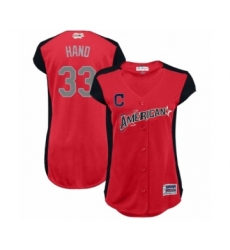 Women's Cleveland Indians #33 Brad Hand Authentic Red American League 2019 Baseball All-Star Jersey