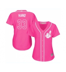 Women's Cleveland Indians #33 Brad Hand Replica Pink Fashion Cool Base Baseball Jersey