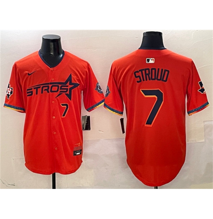 Men's Houston Astros #7 C.J. Stroud Orange 2025 City Connect With Texas Limited Stitched Baseball Jersey