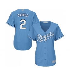 Women's Kansas City Royals #2 Chris Owings Replica Light Blue Alternate 1 Cool Base Baseball Jersey