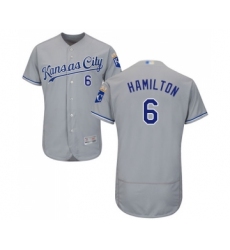 Men's Kansas City Royals #6 Billy Hamilton Grey Road Flex Base Authentic Collection Baseball Jersey