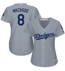 Women's Majestic Los Angeles Dodgers #8 Manny Machado Authentic Grey Road Cool Base MLB Jersey