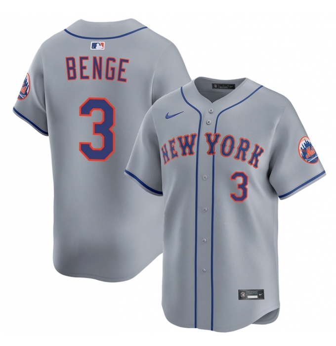 Men's New York Mets #3 Carson Benge 2026 Gray Limited Stitched Baseball Jersey