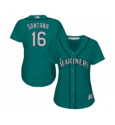 Women's Seattle Mariners #16 Domingo Santana Replica Teal Green Alternate Cool Base Baseball Jersey
