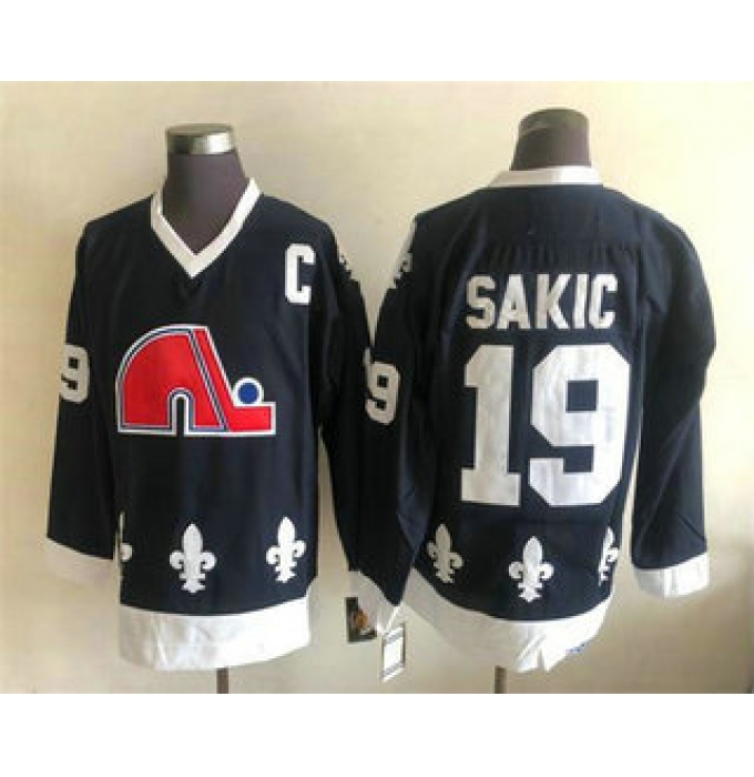 Men's Quebec Nordiques #19 Joe Sakic Black CCM Throwback Stitched NHL Jersey