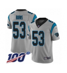 Youth Carolina Panthers #53 Brian Burns Silver Inverted Legend Limited 100th Season Football Jersey