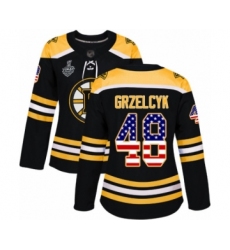 Women's Boston Bruins #48 Matt Grzelcyk Authentic Black USA Flag Fashion 2019 Stanley Cup Final Bound Hockey Jersey