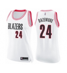 Women's Portland Trail Blazers #24 Kent Bazemore Swingman White Pink Fashion Basketball Jersey