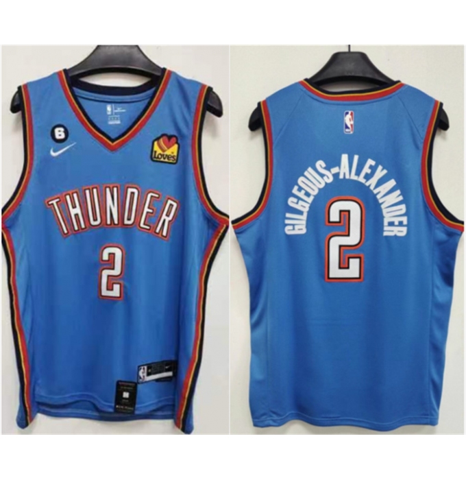 Men's Oklahoma City Thunder #2 Shai Gilgeous-Alexander Blue With NO.6 Stitched Basketball Jersey
