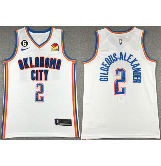 Men's Oklahoma City Thunder #2 Shai Gilgeous-Alexander White With NO.6 Stitched Basketball Jersey