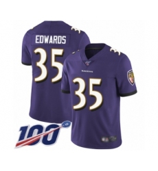 Youth Baltimore Ravens #35 Gus Edwards Purple Team Color Vapor Untouchable Limited Player 100th Season Football Jersey