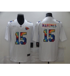 Men's Kansas City Chiefs #15 Patrick Mahomes White Rainbow Version Nike Limited Jersey