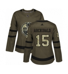 Women's Edmonton Oilers #15 Josh Archibald Authentic Green Salute to Service Hockey Jersey