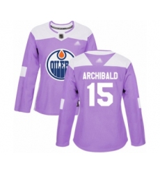 Women's Edmonton Oilers #15 Josh Archibald Authentic Purple Fights Cancer Practice Hockey Jersey