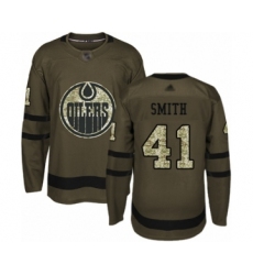 Youth Edmonton Oilers #41 Mike Smith Authentic Green Salute to Service Hockey Jersey