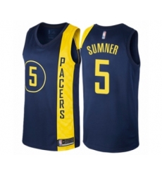 Men's Indiana Pacers #5 Edmond Sumner Authentic Navy Blue Basketball Jersey - City Edition