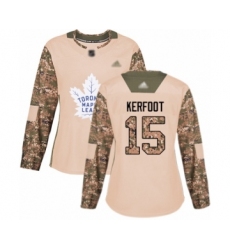 Women's Toronto Maple Leafs #15 Alexander Kerfoot Authentic Camo Veterans Day Practice Hockey Jersey