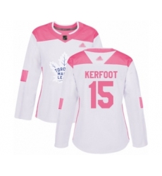 Women's Toronto Maple Leafs #15 Alexander Kerfoot Authentic White Pink Fashion Hockey Jersey