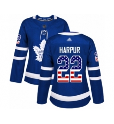 Women's Toronto Maple Leafs #22 Ben Harpur Authentic Royal Blue USA Flag Fashion Hockey Jersey