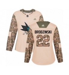 Women's San Jose Sharks #22 Jonny Brodzinski Authentic Camo Veterans Day Practice Hockey Jersey