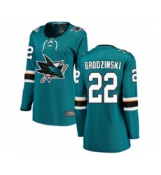 Women's San Jose Sharks #22 Jonny Brodzinski Fanatics Branded Teal Green Home Breakaway Hockey Jersey