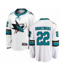 Youth San Jose Sharks #22 Jonny Brodzinski Fanatics Branded White Away Breakaway Hockey Jersey