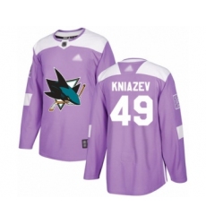 Men's San Jose Sharks #49 Artemi Kniazev Authentic Purple Fights Cancer Practice Hockey Jersey
