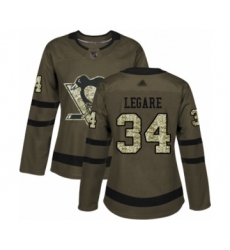 Women's Pittsburgh Penguins #34 Nathan Legare Authentic Green Salute to Service Hockey Jersey