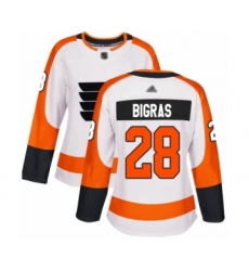 Women's Philadelphia Flyers #28 Chris Bigras Authentic White Away Hockey Jersey