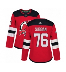 Women's New Jersey Devils #76 P. K. Subban Authentic Red Home Hockey Jersey