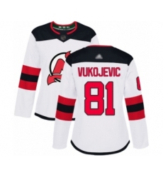 Women's New Jersey Devils #81 Michael Vukojevic Authentic White Away Hockey Jersey