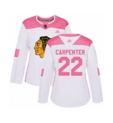 Women's Chicago Blackhawks #22 Ryan Carpenter Authentic White Pink Fashion Hockey Jersey