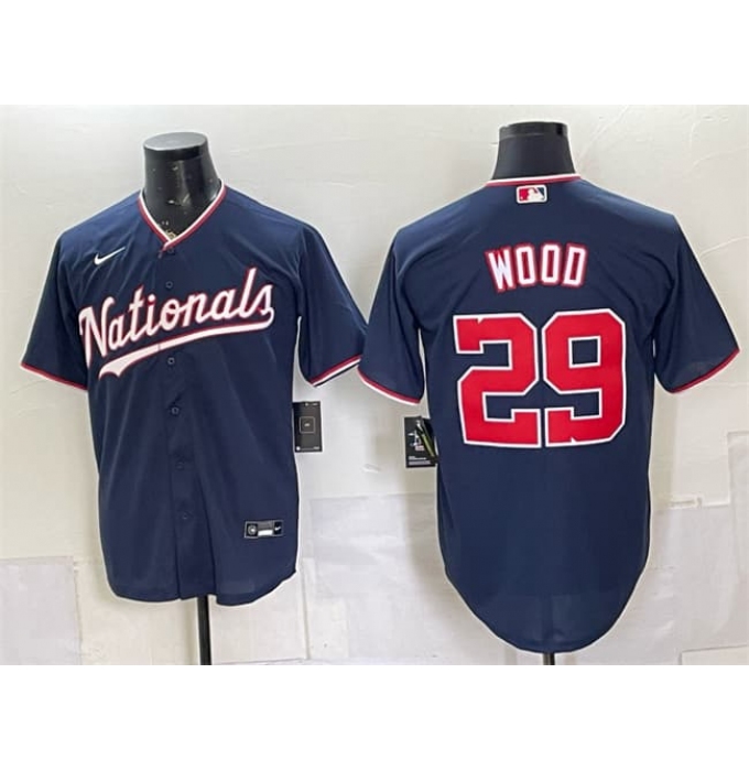 Men's Washington Nationals #29 James Wood Navy Stitched Baseball Jersey