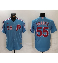 Men's Philadelphia Phillies #55 Ranger Suarez Number Light Blue Cooperstown Cool Base Jersey