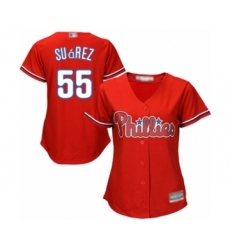 Women's Philadelphia Phillies #55 Ranger Suarez Authentic Red Alternate Cool Base Baseball Player Jersey