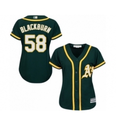 Women's Oakland Athletics #58 Paul Blackburn Authentic Green Alternate 1 Cool Base Baseball Player Jersey