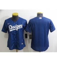Women's Los Angeles Dodgers Blank Navy Blue Pinstripe Stitched MLB Cool Base Nike Jersey