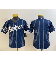 Youth Los Angeles Dodgers Blank Navy Pinstripe 2025 World Series Champions Cool Base Stitched Baseball Jersey